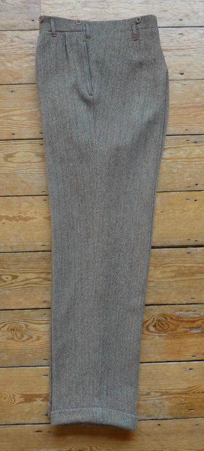 Vintage Mens 1940s Tweed Suit 2 Piece Single Breasted Brown Green Flecked Herringbone Wool 42" Extra Long