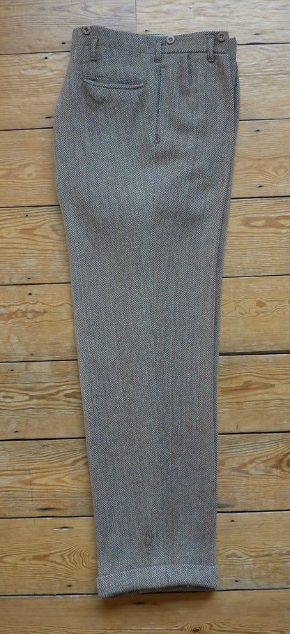 Vintage Mens 1940s Tweed Suit 2 Piece Single Breasted Brown Green Flecked Herringbone Wool 42" Extra Long