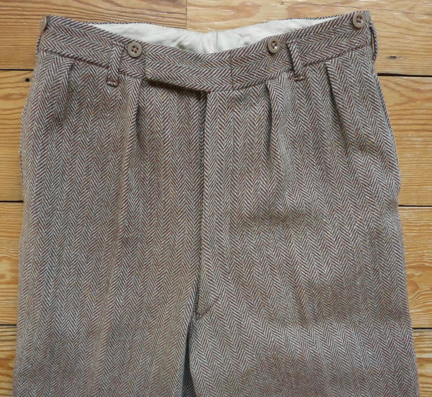 Vintage Mens 1940s Tweed Suit 2 Piece Single Breasted Brown Green Flecked Herringbone Wool 42" Extra Long