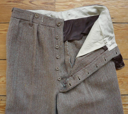 Vintage Mens 1940s Tweed Suit 2 Piece Single Breasted Brown Green Flecked Herringbone Wool 42" Extra Long