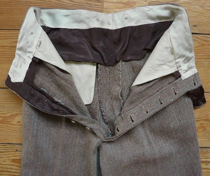 Vintage Mens 1940s Tweed Suit 2 Piece Single Breasted Brown Green Flecked Herringbone Wool 42" Extra Long