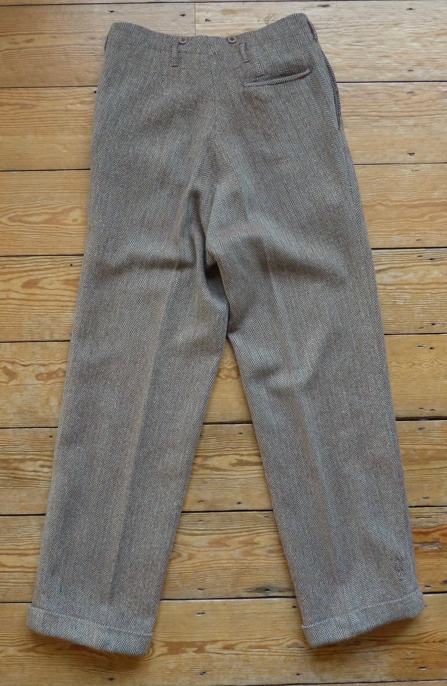 Vintage Mens 1940s Tweed Suit 2 Piece Single Breasted Brown Green Flecked Herringbone Wool 42" Extra Long