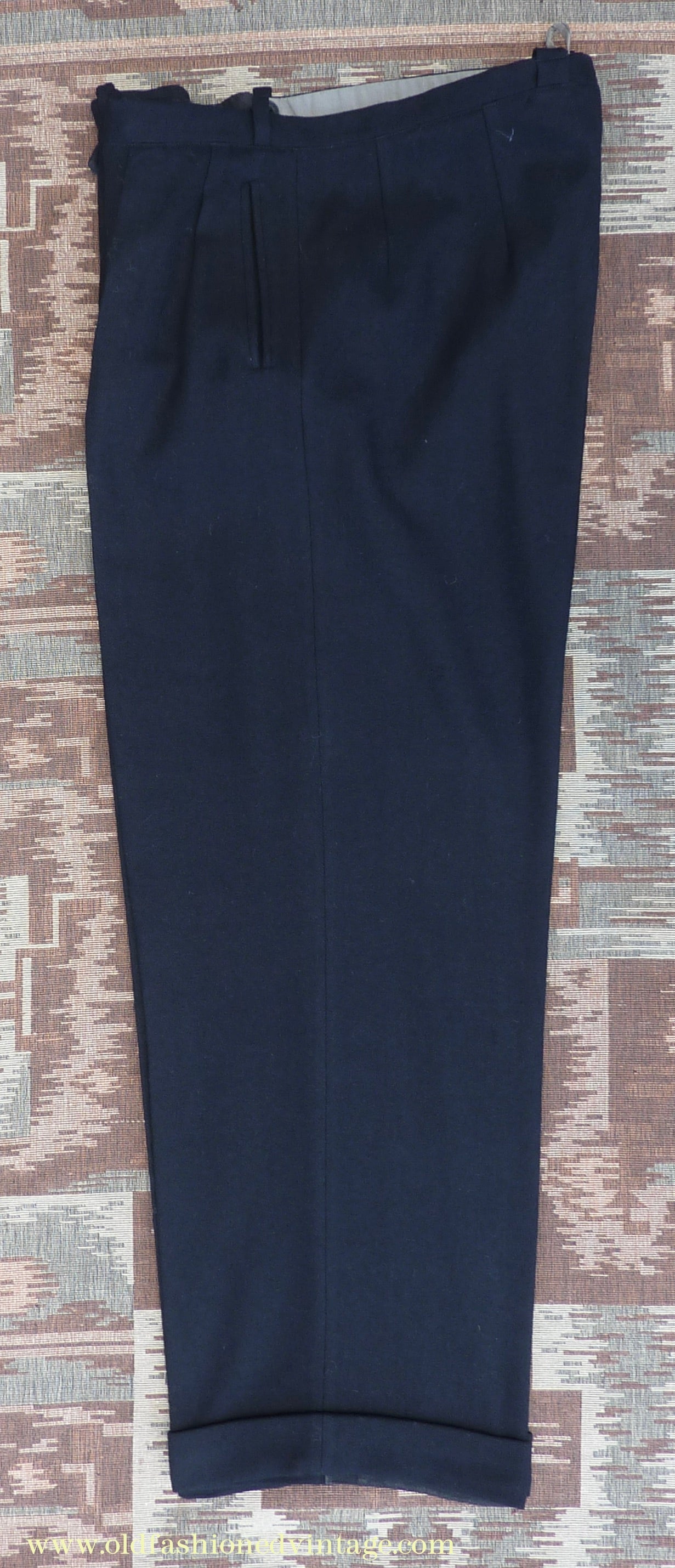 Vintage Mens 1940s Blue-Black Herringbone Wool Trousers Pants 34"