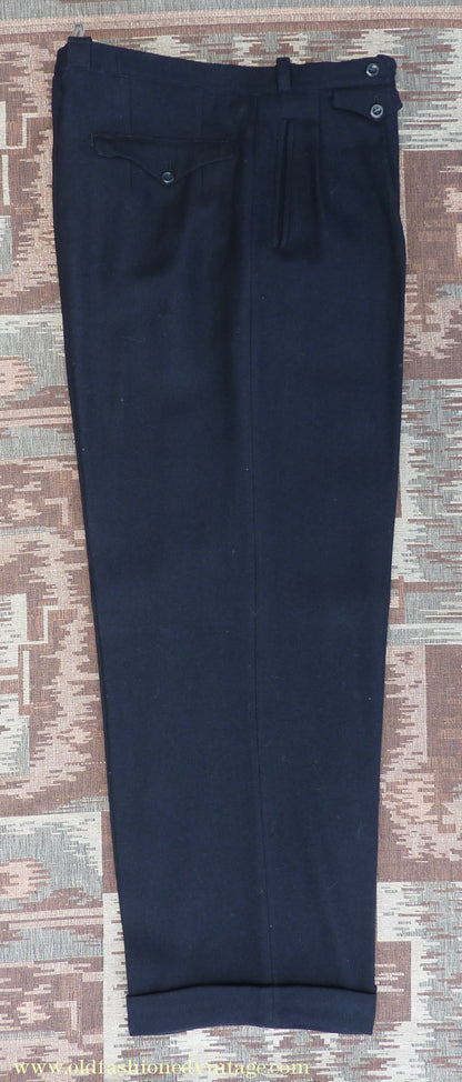 Vintage Mens 1940s Blue-Black Herringbone Wool Trousers Pants 34"