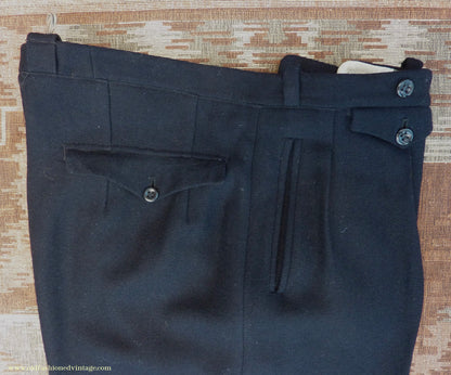 Vintage Mens 1940s Blue-Black Herringbone Wool Trousers Pants 34"