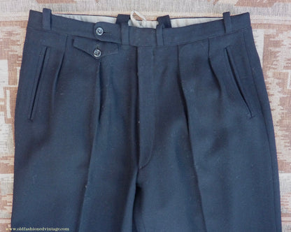 Vintage Mens 1940s Blue-Black Herringbone Wool Trousers Pants 34"