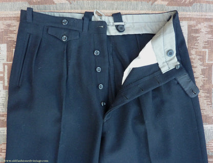 Vintage Mens 1940s Blue-Black Herringbone Wool Trousers Pants 34"