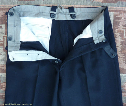 Vintage Mens 1940s Blue-Black Herringbone Wool Trousers Pants 34"