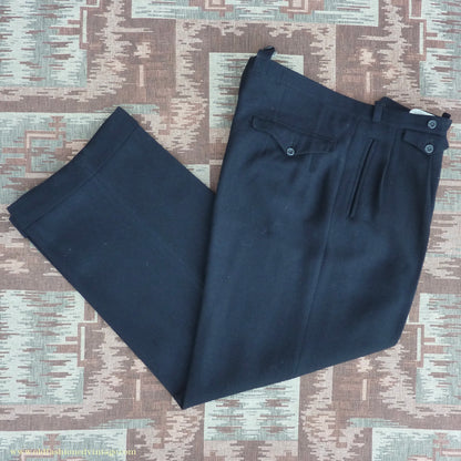 Vintage Mens 1940s Blue-Black Herringbone Wool Trousers Pants 34"