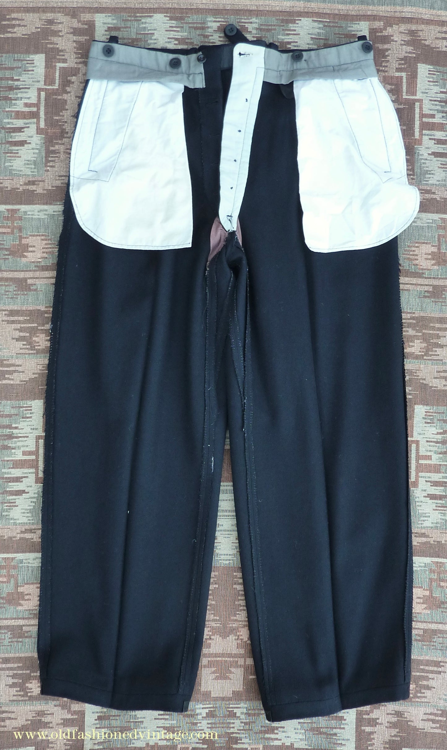 Vintage Mens 1940s Blue-Black Herringbone Wool Trousers Pants 34"
