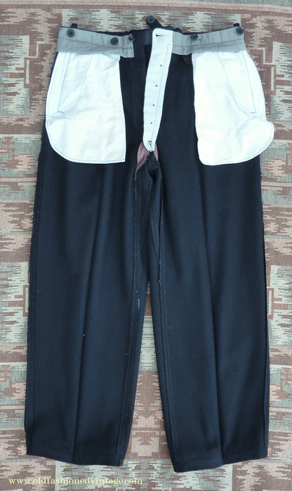 Vintage Mens 1940s Blue-Black Herringbone Wool Trousers Pants 34"