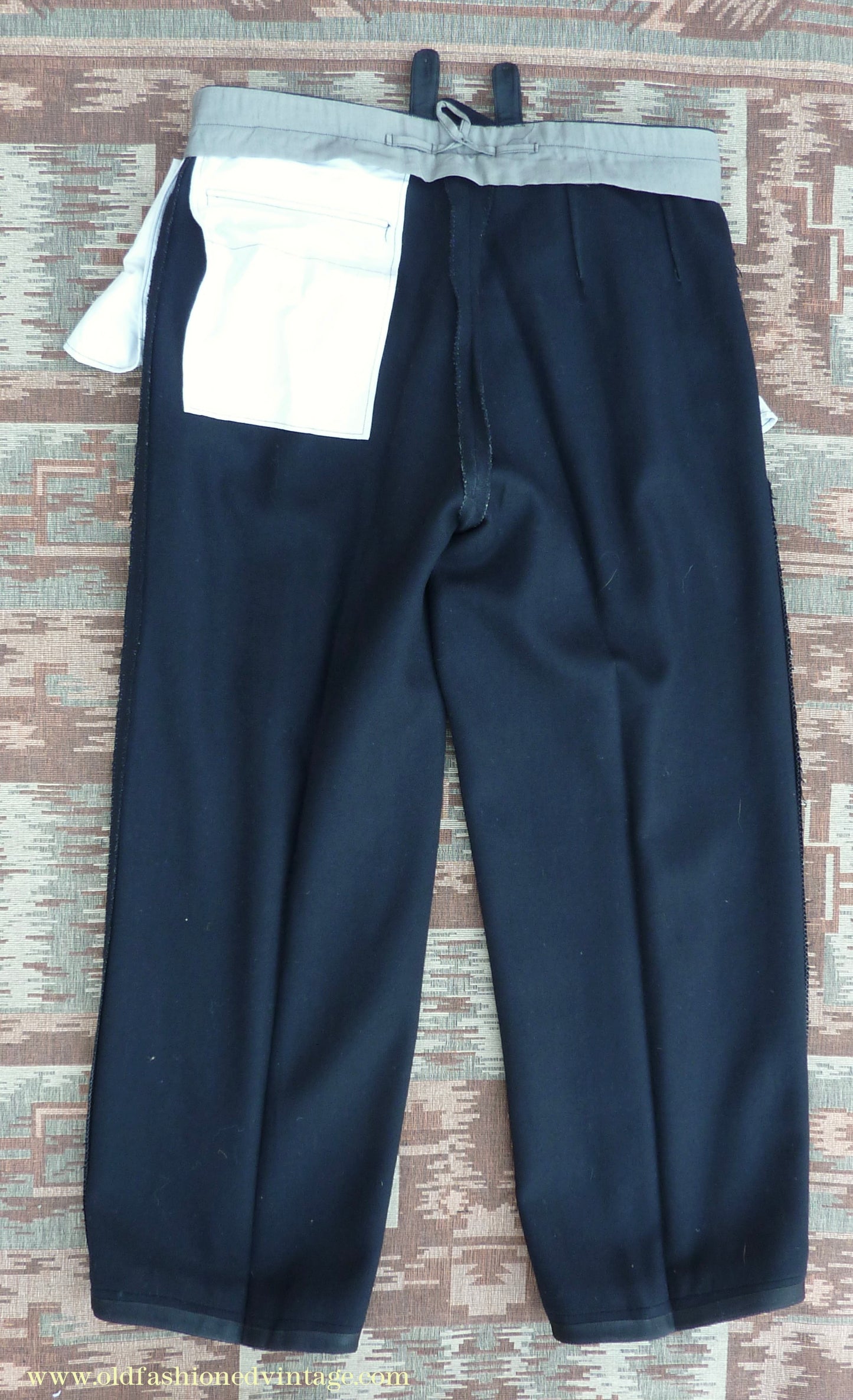 Vintage Mens 1940s Blue-Black Herringbone Wool Trousers Pants 34"