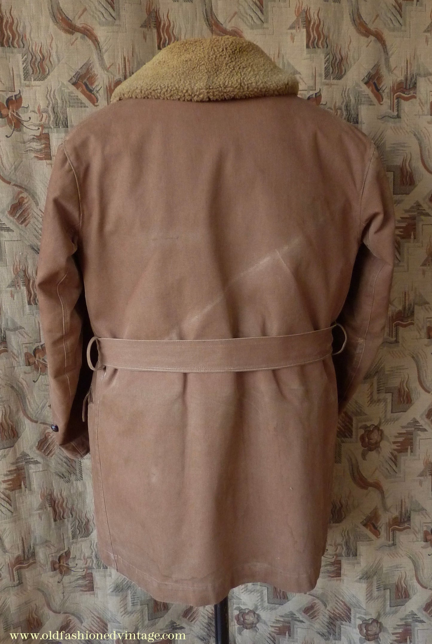 Vintage Mens 1930s French "Canadienne" Mackinaw Coat Double Breasted Brown Canvas Workwear Jacket Shawl Fur Collar 44"