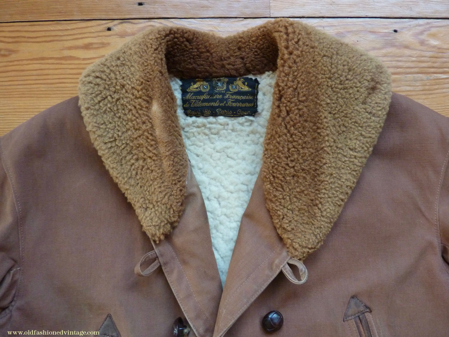 Vintage Mens 1930s French "Canadienne" Mackinaw Coat Double Breasted Brown Canvas Workwear Jacket Shawl Fur Collar 44"