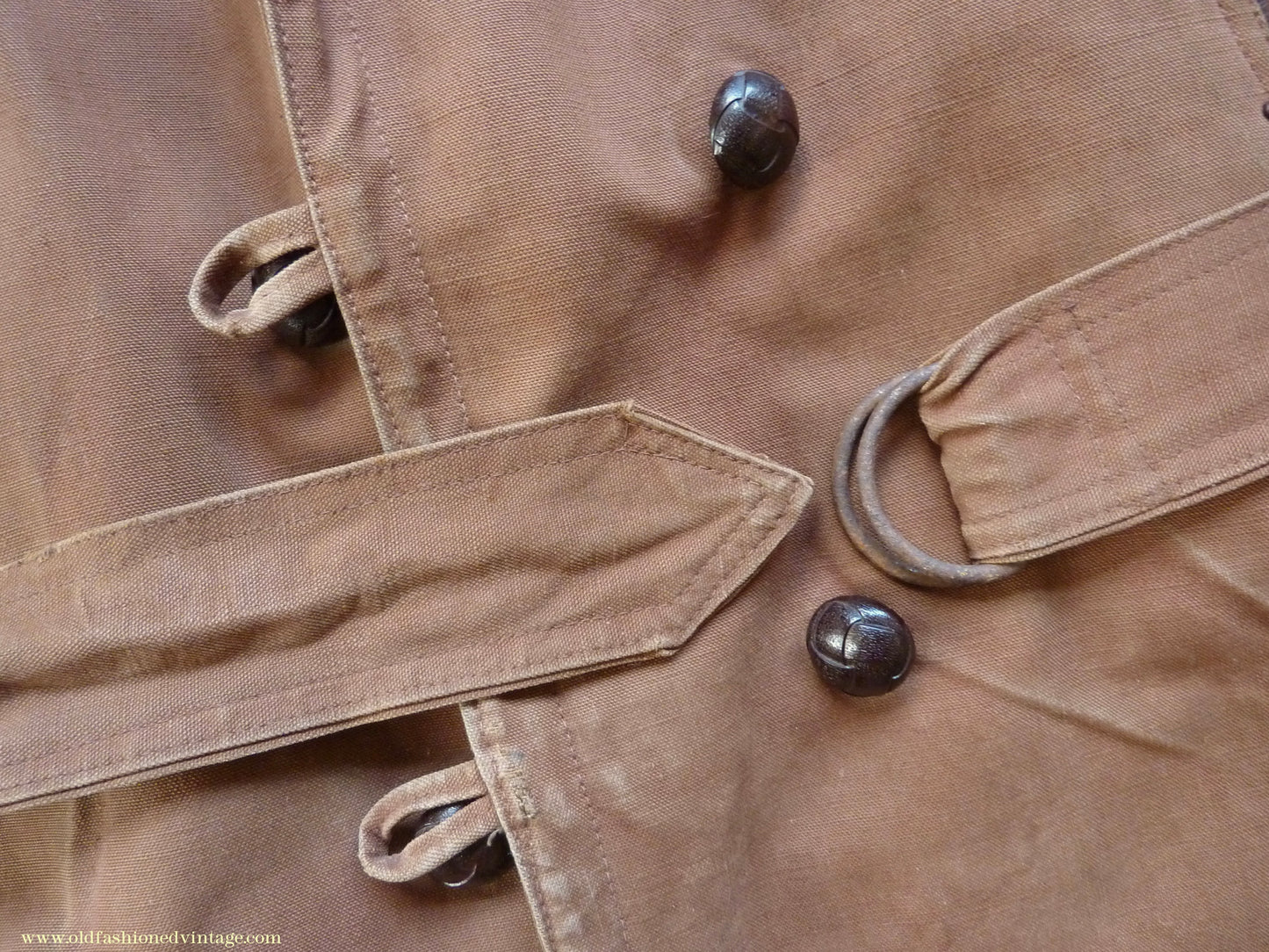 Vintage Mens 1930s French "Canadienne" Mackinaw Coat Double Breasted Brown Canvas Workwear Jacket Shawl Fur Collar 44"