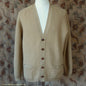 Vintage Mens 1950s 1960s Jaeger Cardigan Sweater Ribbed Saddle Sleeves Sandy Camel Beige Wool 42"