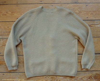 Vintage Mens 1950s 1960s Jaeger Cardigan Sweater Ribbed Saddle Sleeves Sandy Camel Beige Wool 42"
