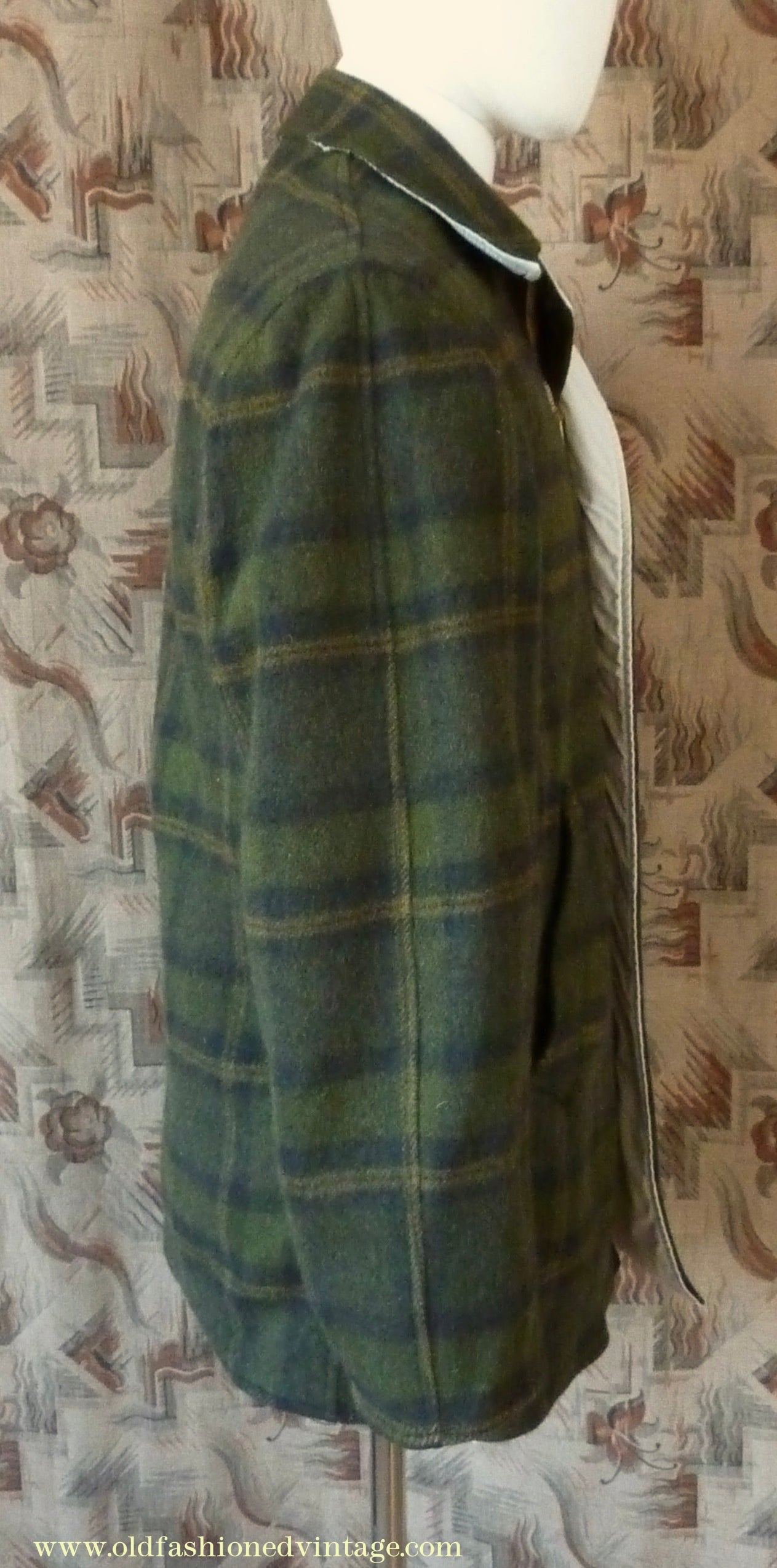 Vintage Mens 1950s Pendleton Reversible Zipper Jacket Olive Green Plaid Wool Cotton S