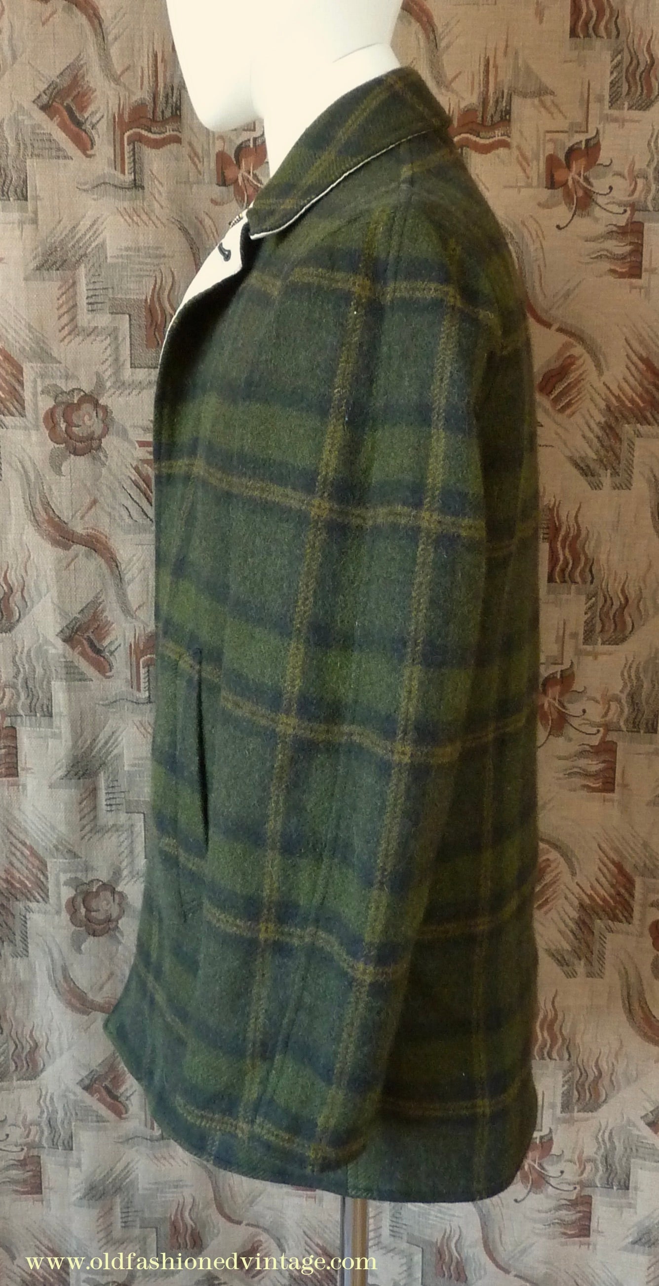 Vintage Mens 1950s Pendleton Reversible Zipper Jacket Olive Green Plaid Wool Cotton S