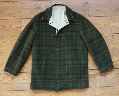 Vintage Mens 1950s Pendleton Reversible Zipper Jacket Olive Green Plaid Wool Cotton S