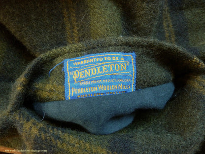 Vintage Mens 1950s Pendleton Reversible Zipper Jacket Olive Green Plaid Wool Cotton S