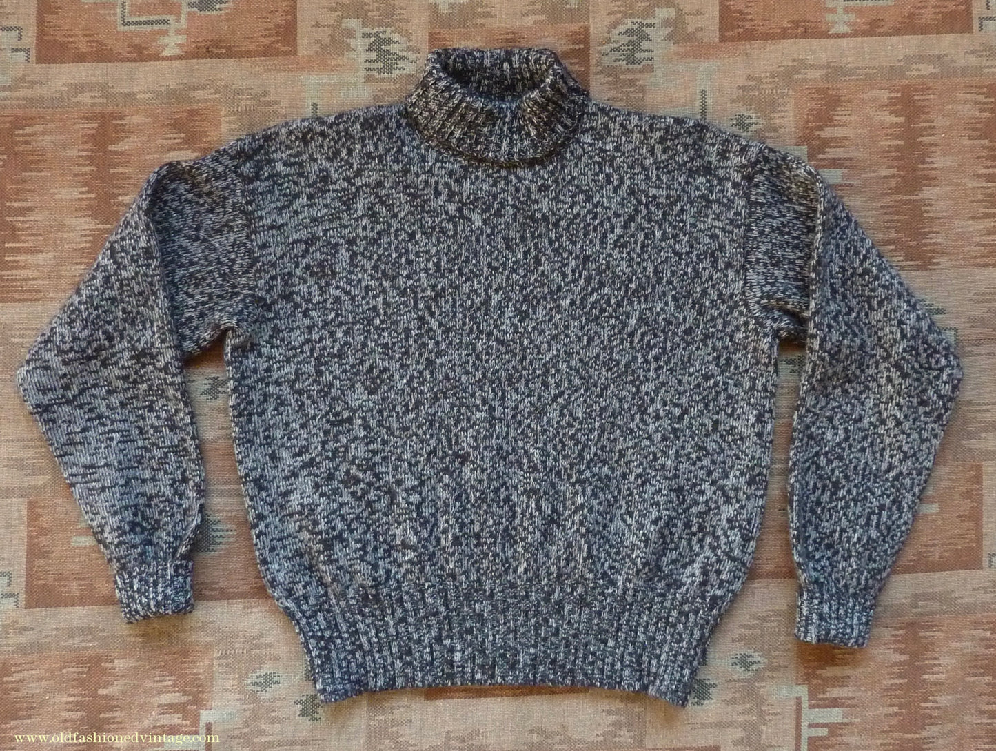 Old Fashioned Garments Vintage Reproduction 1940s Mens Roll Neck Jumper Mottled Dark Brown & White Polo Turtle Sweater L