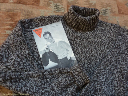 Old Fashioned Garments Vintage Reproduction 1940s Mens Roll Neck Jumper Mottled Dark Brown & White Polo Turtle Sweater L