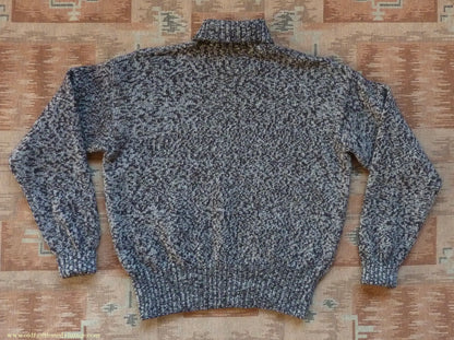 Old Fashioned Garments Vintage Reproduction 1940s Mens Roll Neck Jumper Mottled Dark Brown & White Polo Turtle Sweater L