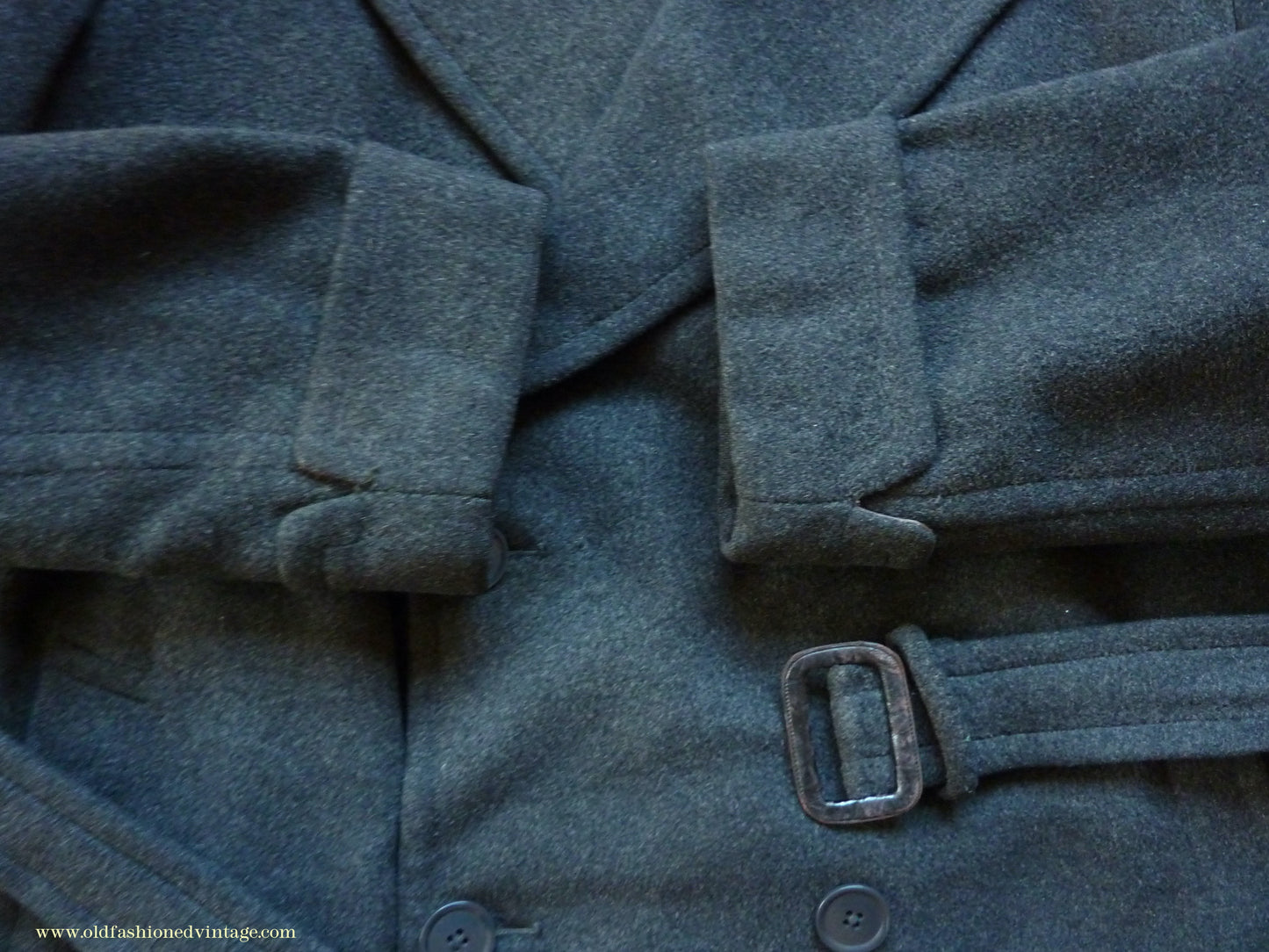 Vintage Mens 1950s Bespoke Tailored Double Breasted Overcoat Coat Charcoal Grey Wool DB Belted 44"