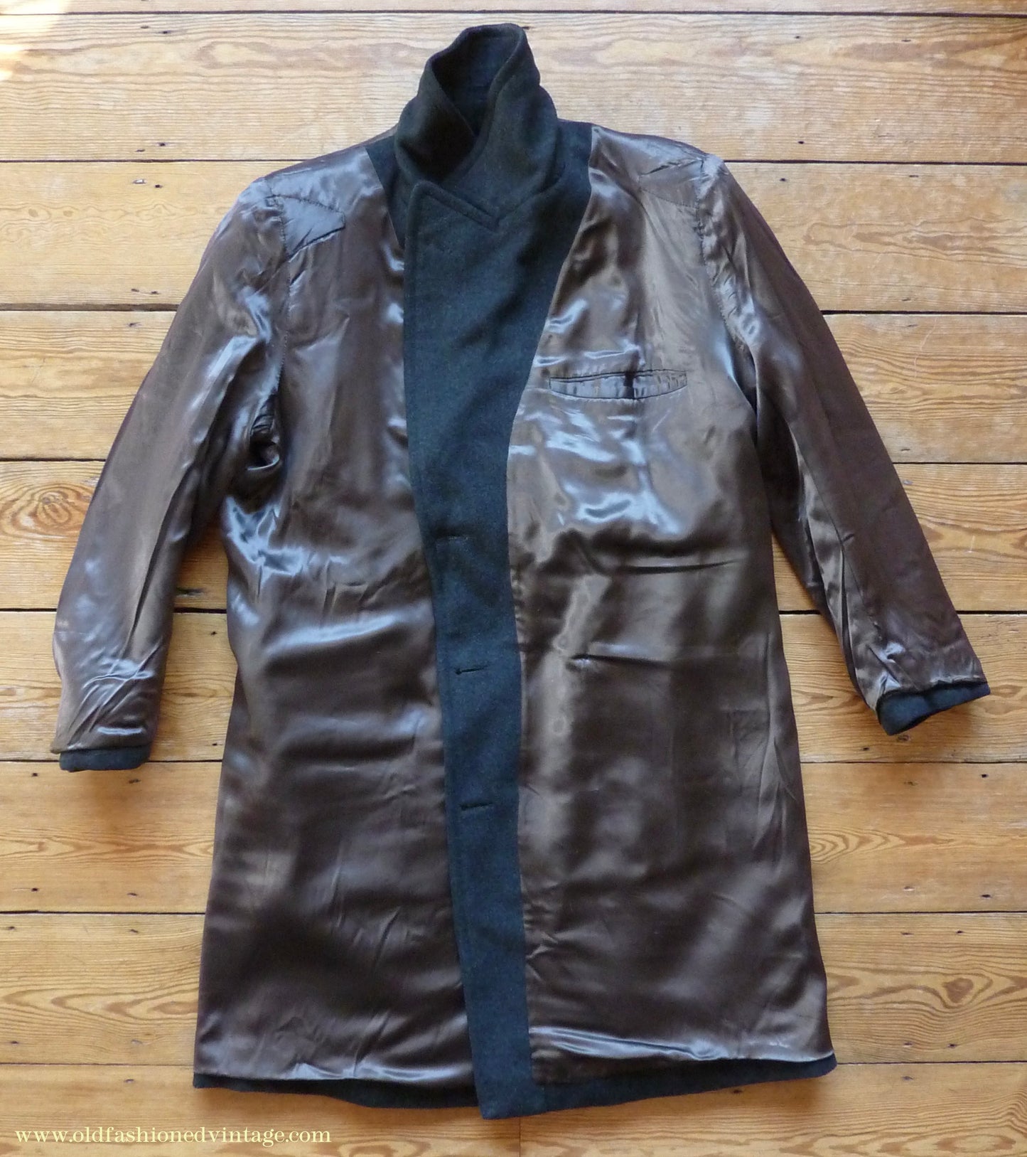 Vintage Mens 1950s Bespoke Tailored Double Breasted Overcoat Coat Charcoal Grey Wool DB Belted 44"