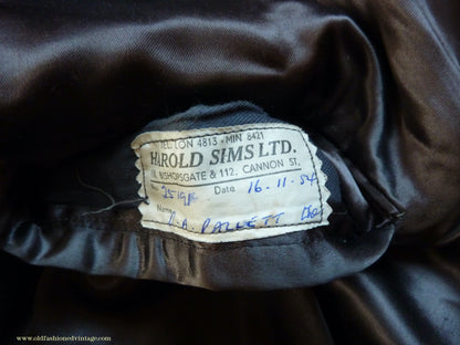 Vintage Mens 1950s Bespoke Tailored Double Breasted Overcoat Coat Charcoal Grey Wool DB Belted 44"