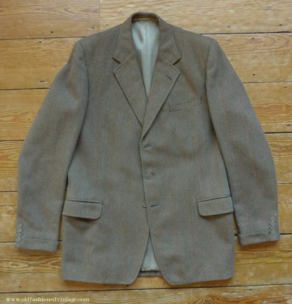 Vintage Mens 1960s Bespoke Tweed 3 Piece Suit Olive Brown Wool Red Windowpane Gauntlet Cuffs 42" Extra Long