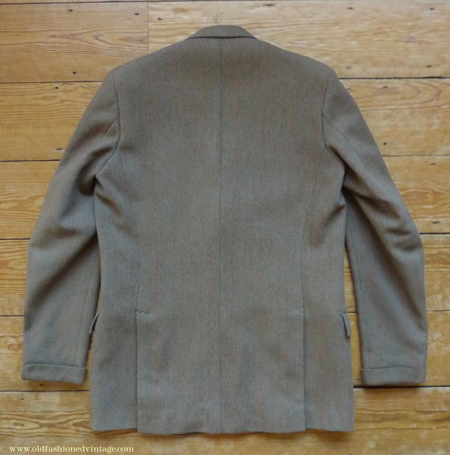 Vintage Mens 1960s Bespoke Tweed 3 Piece Suit Olive Brown Wool Red Windowpane Gauntlet Cuffs 42" Extra Long