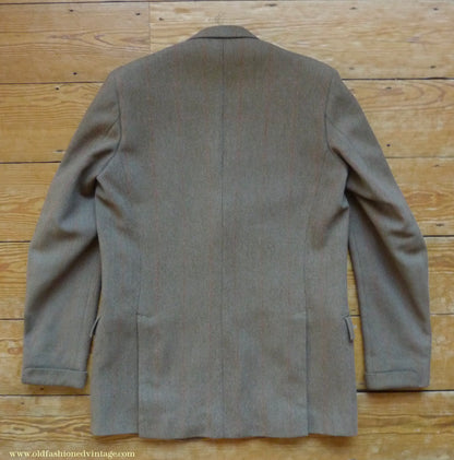 Vintage Mens 1960s Bespoke Tweed 3 Piece Suit Olive Brown Wool Red Windowpane Gauntlet Cuffs 42" Extra Long