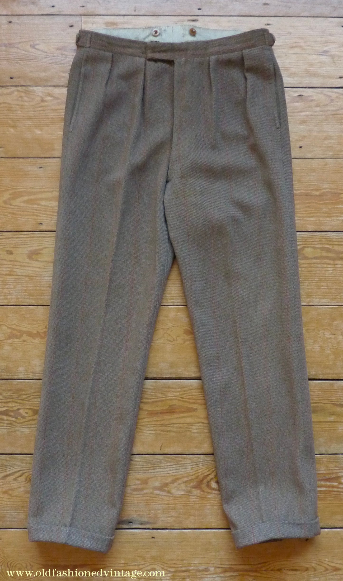 Vintage Mens 1960s Bespoke Tweed 3 Piece Suit Olive Brown Wool Red Windowpane Gauntlet Cuffs 42" Extra Long