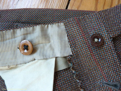 Vintage Mens 1960s Bespoke Tweed 3 Piece Suit Olive Brown Wool Red Windowpane Gauntlet Cuffs 42" Extra Long