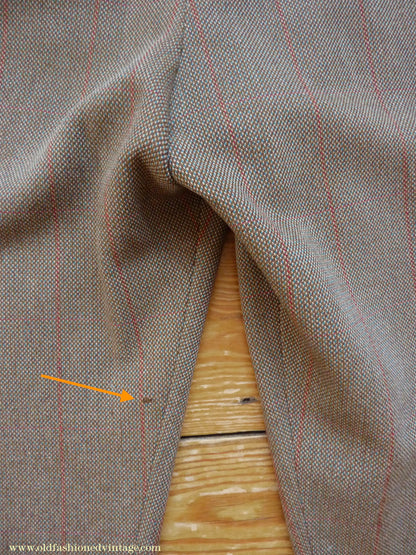 Vintage Mens 1960s Bespoke Tweed 3 Piece Suit Olive Brown Wool Red Windowpane Gauntlet Cuffs 42" Extra Long