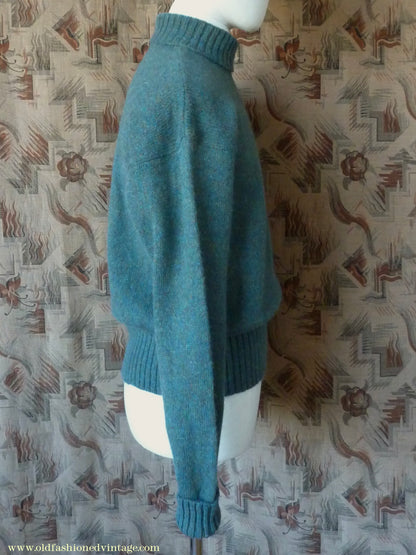 Old Fashioned Garments Vintage Reproduction 1940s Mens Roll Neck Jumper Myrtle Green Polo Turtle Sweater L