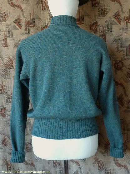 Old Fashioned Garments Vintage Reproduction 1940s Mens Roll Neck Jumper Myrtle Green Polo Turtle Sweater L