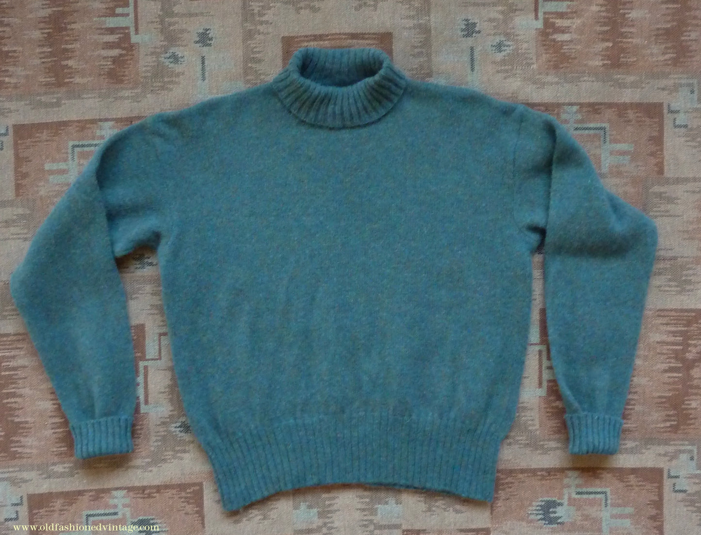 Old Fashioned Garments Vintage Reproduction 1940s Mens Roll Neck Jumper Myrtle Green Polo Turtle Sweater L