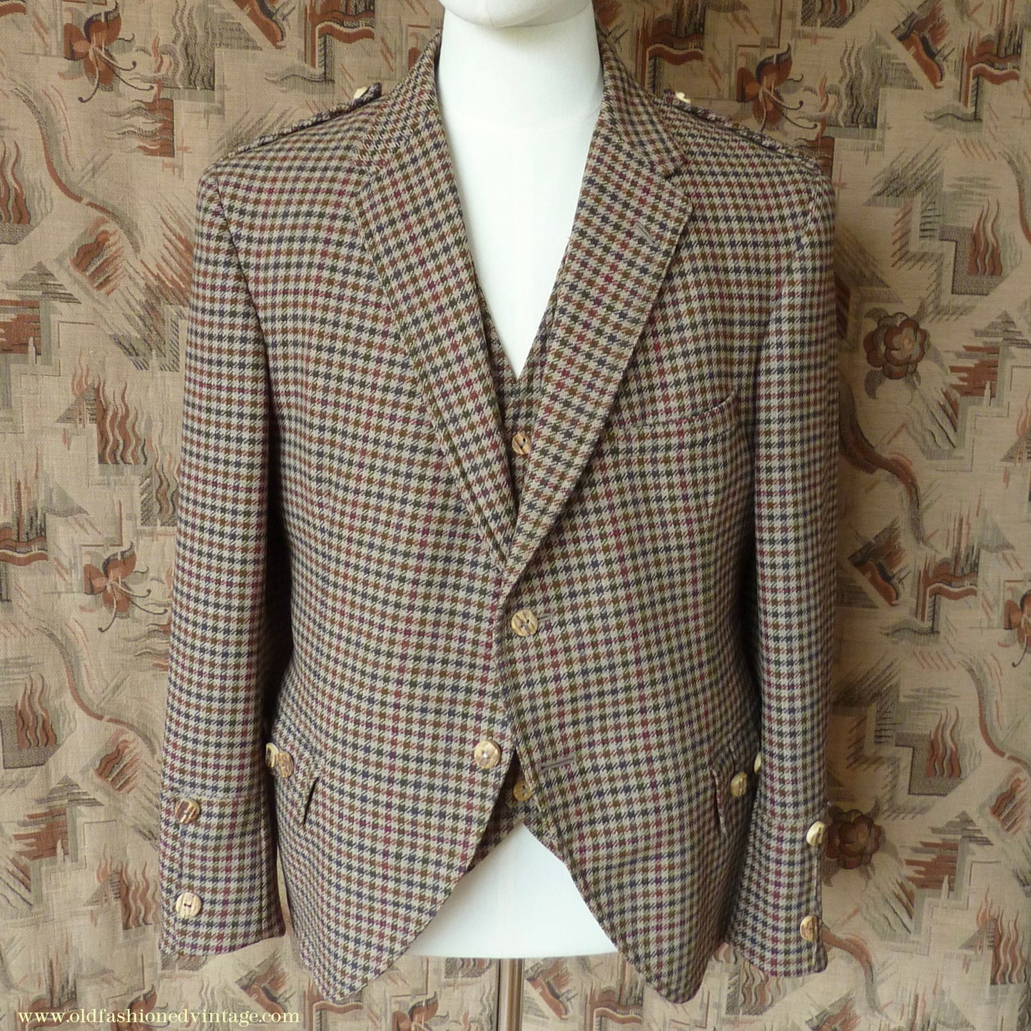 Vintage Mens 1950s Tweed Kilt Jacket & Waistcoat Set Gun Club Check Wool Tailored Traditional Scottish Sports Coat 40"