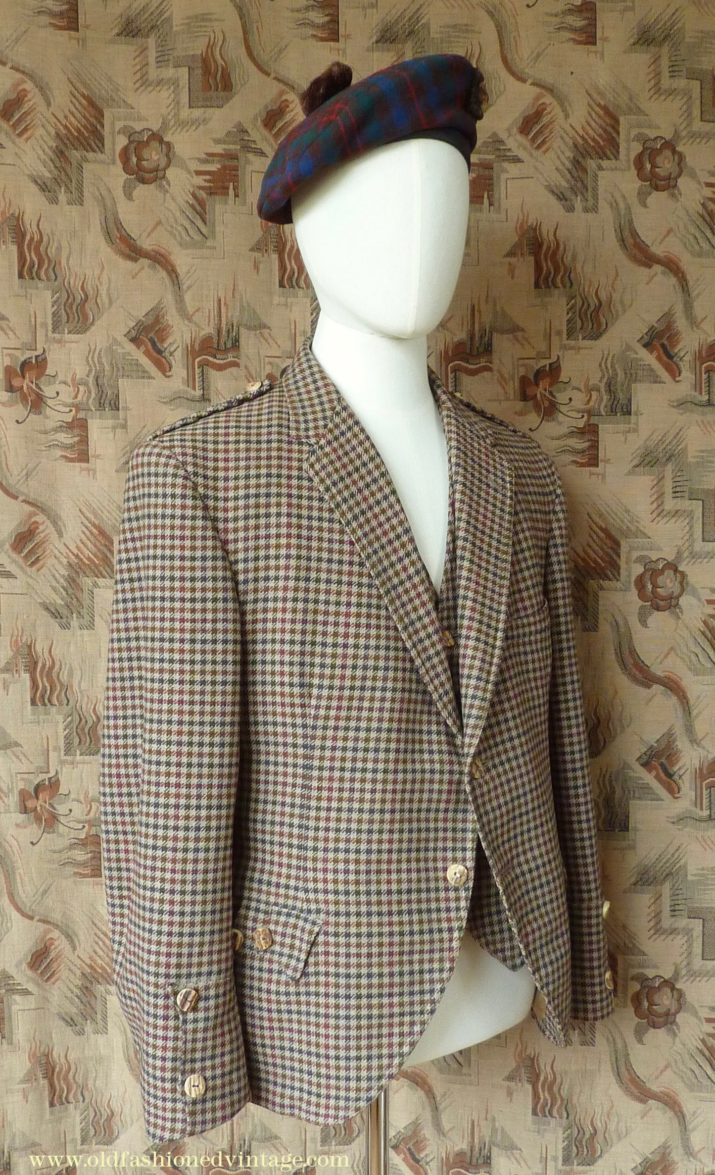 Vintage Mens 1950s Tweed Kilt Jacket & Waistcoat Set Gun Club Check Wool Tailored Traditional Scottish Sports Coat 40"
