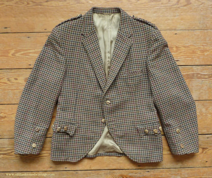 Vintage Mens 1950s Tweed Kilt Jacket & Waistcoat Set Gun Club Check Wool Tailored Traditional Scottish Sports Coat 40"