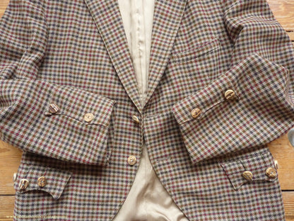 Vintage Mens 1950s Tweed Kilt Jacket & Waistcoat Set Gun Club Check Wool Tailored Traditional Scottish Sports Coat 40"