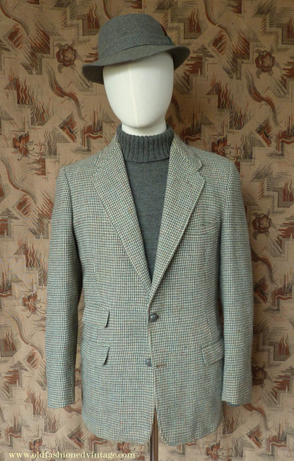 Vintage Mens 1950s Harris Tweed Sports Jacket Green Brown Check 37"