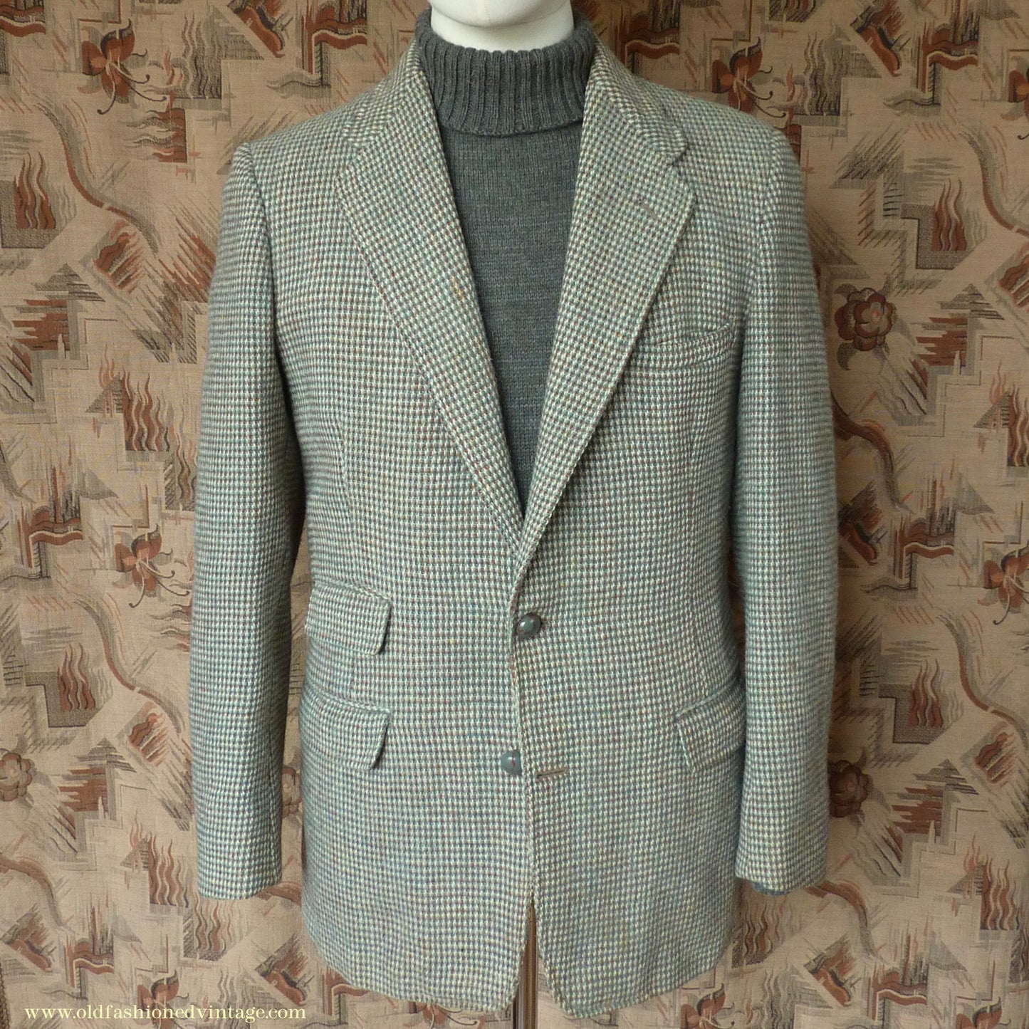 Vintage Mens 1950s Harris Tweed Sports Jacket Green Brown Check 37"