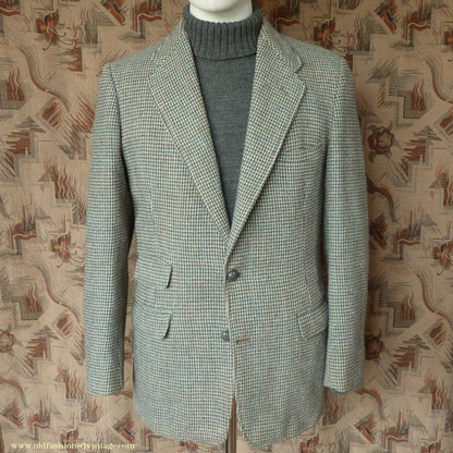 Vintage Mens 1950s Harris Tweed Sports Jacket Green Brown Check 37"