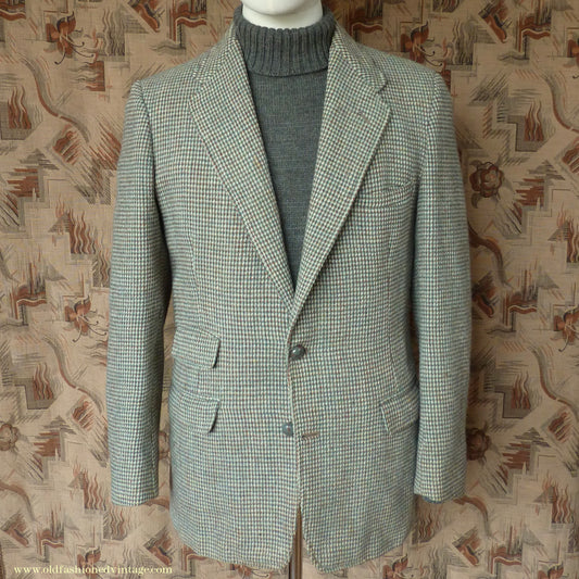 Vintage Mens 1950s Harris Tweed Sports Jacket Green Brown Check 37"