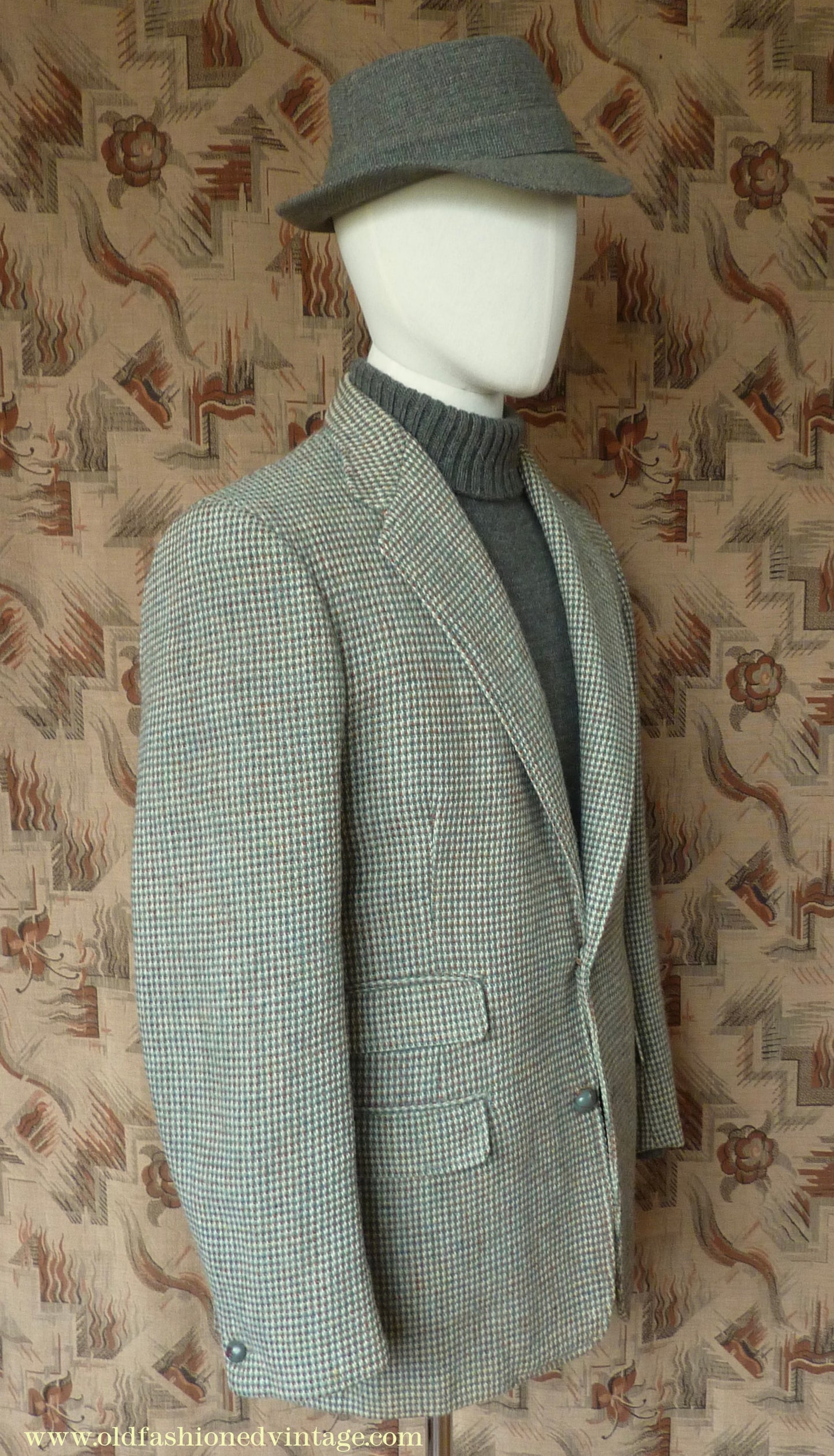 Vintage Mens 1950s Harris Tweed Sports Jacket Green Brown Check 37"
