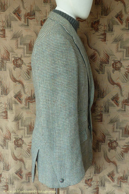 Vintage Mens 1950s Harris Tweed Sports Jacket Green Brown Check 37"